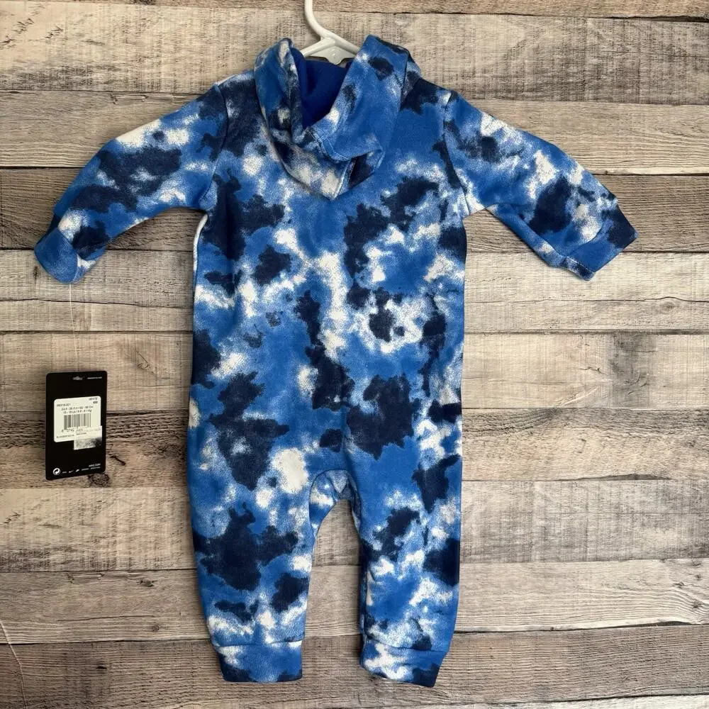 Nike Infant Boys Blue Camo Full Zip Hooded Fleece Romper 6 Months NEW